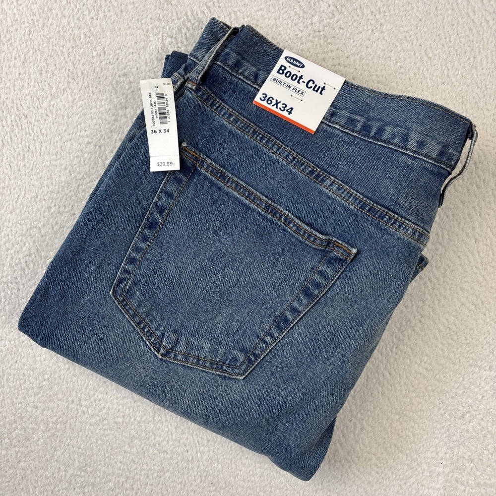 NEW OLD NAVY Boot-Cut Built-In‎ Flex Mens Jeans 36/34 Light Blue Stretch Denim